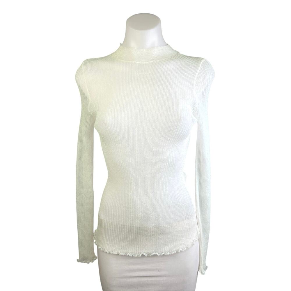 MNG Mango White Iredescent Rainbow Metallic Mesh Chiffon Long Sleeve Shirt Top M